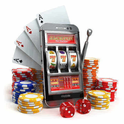 mobile slot and casino chips and dice plus cards